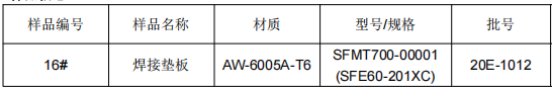 动车焊接垫板铝合金成分分析