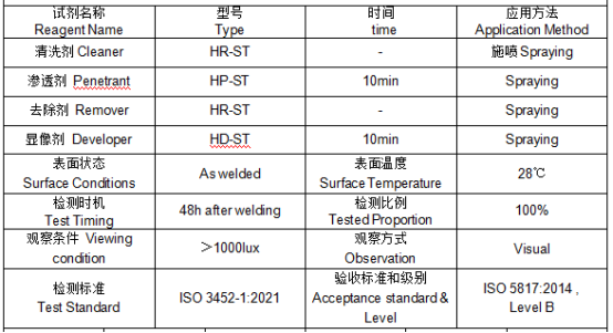 焊接件无损渗透检测